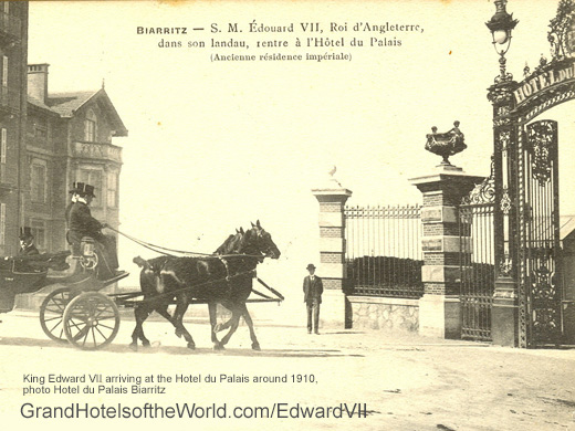 King Edward VII arriving at the Hotel du Palais in 1910