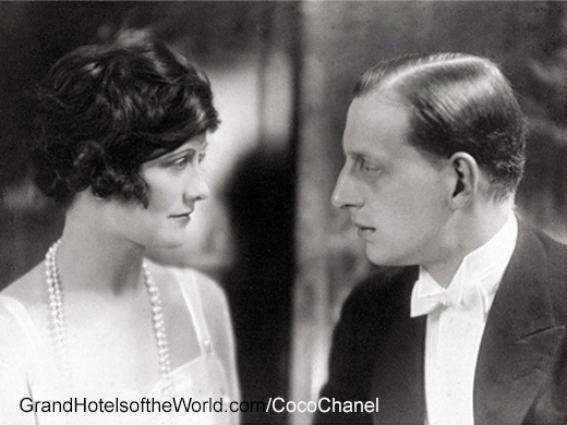 Coco Chanel and her boyfriend the Grand Duke Dmitri Pavlovich of Romanov around 1920. Grand Duke Dmitri was a nephew of the Grand Duke Michael Mikhailovich, once the main owner of the Carlton in Cannes.